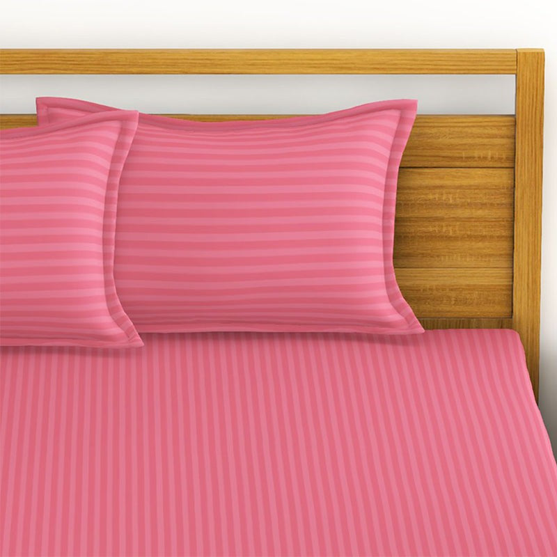 Lexi Stripes Cotton Bedsheet (Coral) - 210 TC media 3