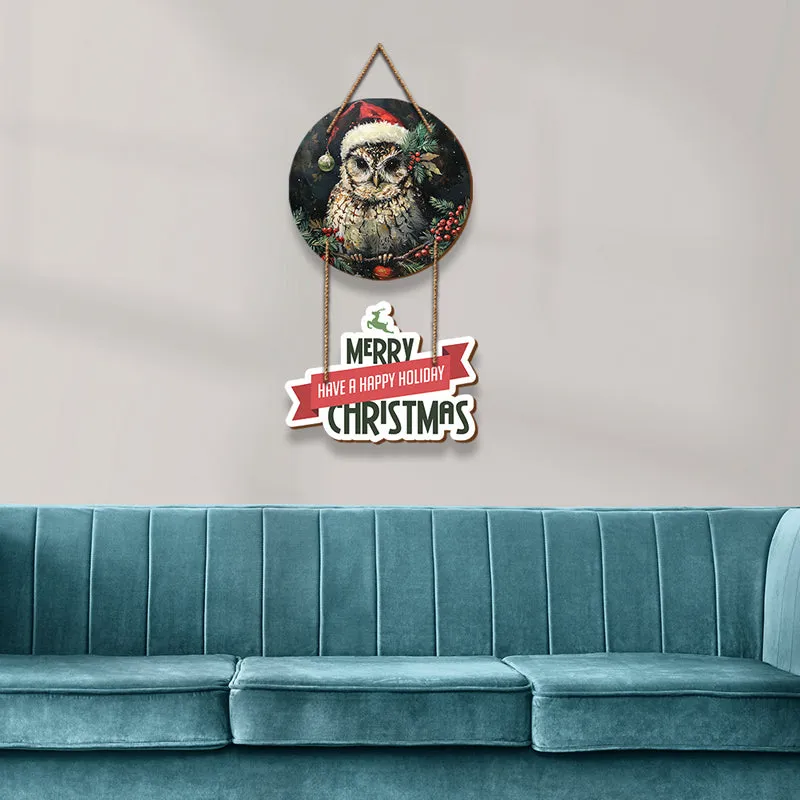 Merry Hoot & Holly Christmas Wood MDF Wall Hanging media 4