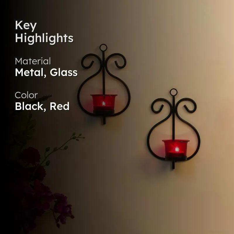 Seina Black Frame Sconce Candle Holder (Red) - Set Of Two media 2