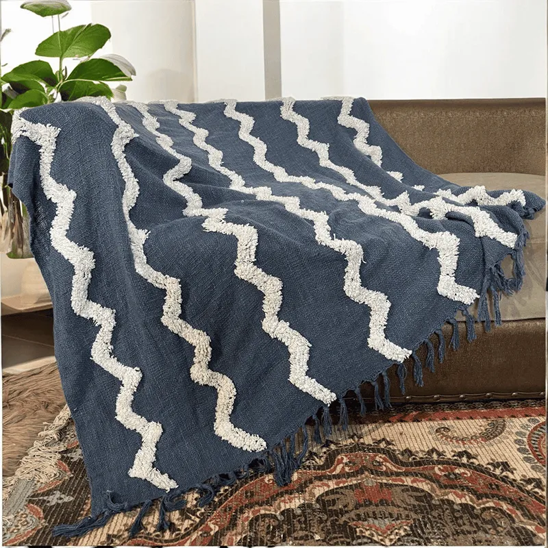 Navy Chevron Tufted Throw media 1