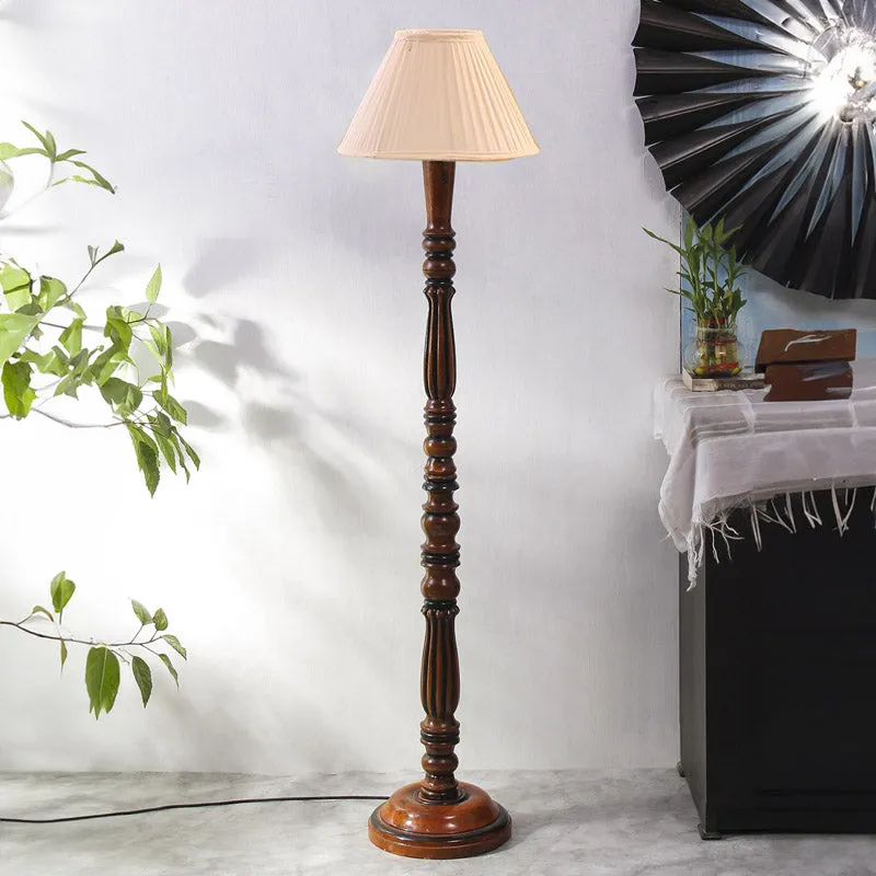 Masiya Vintage Wooden Floor Lamp With Plated Shade - Off-White media 3