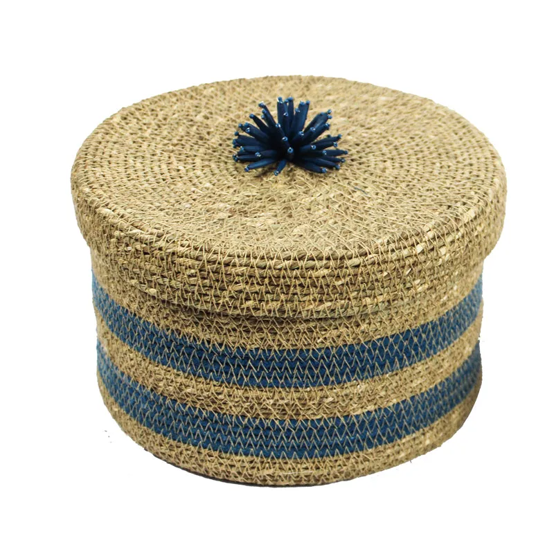Knitraa Sea Grass Natural Fiber Storage Basket (Blue) - Set Of Two media 4