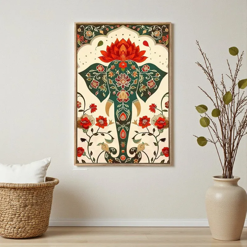 Raja Hathi Canvas Traditional Wall Art With Frame media 3