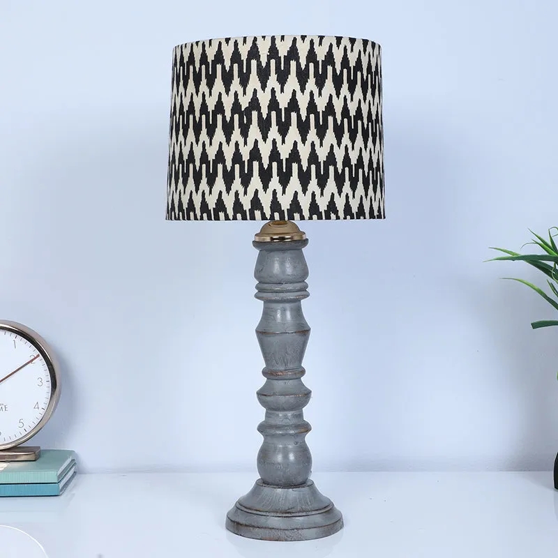 Chevronic Bantu Printed Mango Wood Table Lamp - Black, White media 3