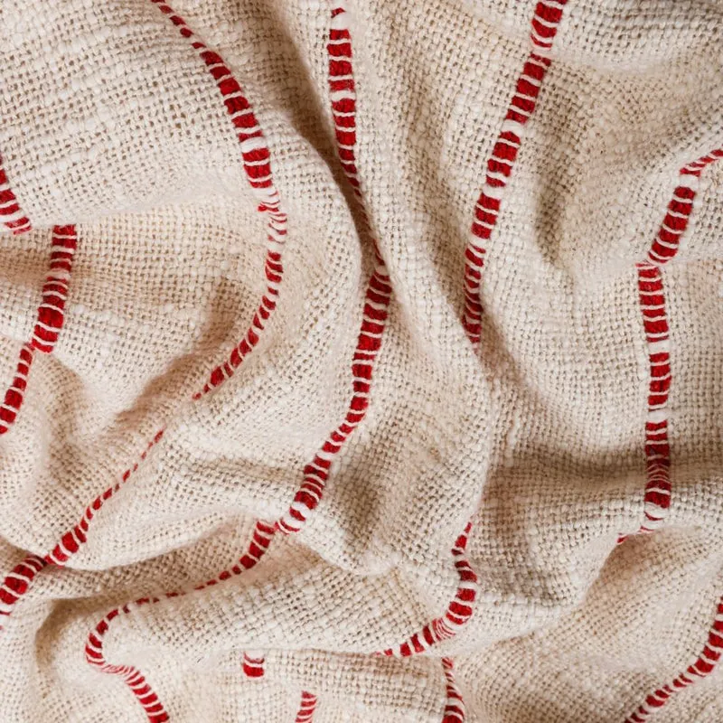 Almond Weave Striped Throw - Off White & Red media 4