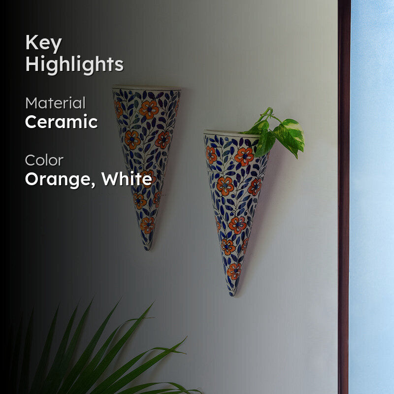 Bahar-e-Phool Handpainted Ceramic Wall Planter - Set OF Two media 2
