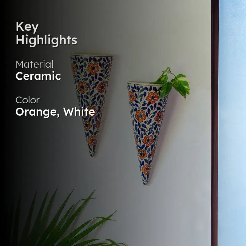 Bahar-e-Phool Handpainted Ceramic Wall Planter - Set OF Two media 2