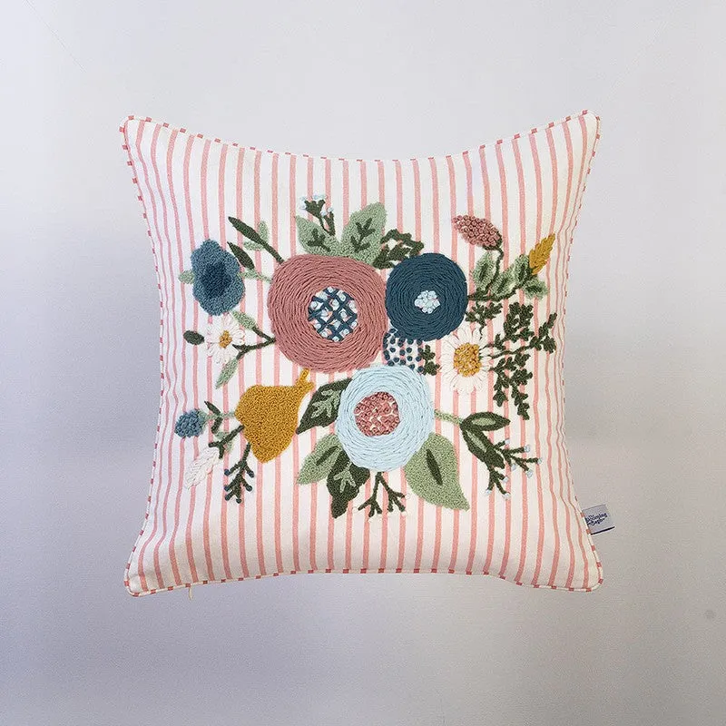 Blush Bloom Embroidered Cotton Cushion Cover media 3
