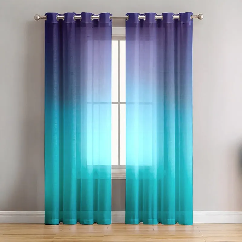 Ombria Linen Texture Sheer Curtain (Blue,Purple) - Set Of Two media 1