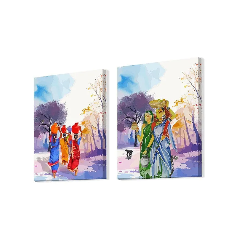 Rural Drapes Wall Painting - Set Of Two media 3