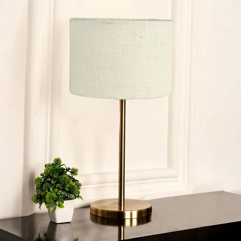 Loft Gleam Jute & Metal Table Lamp (Drum) - White,Gold media 2