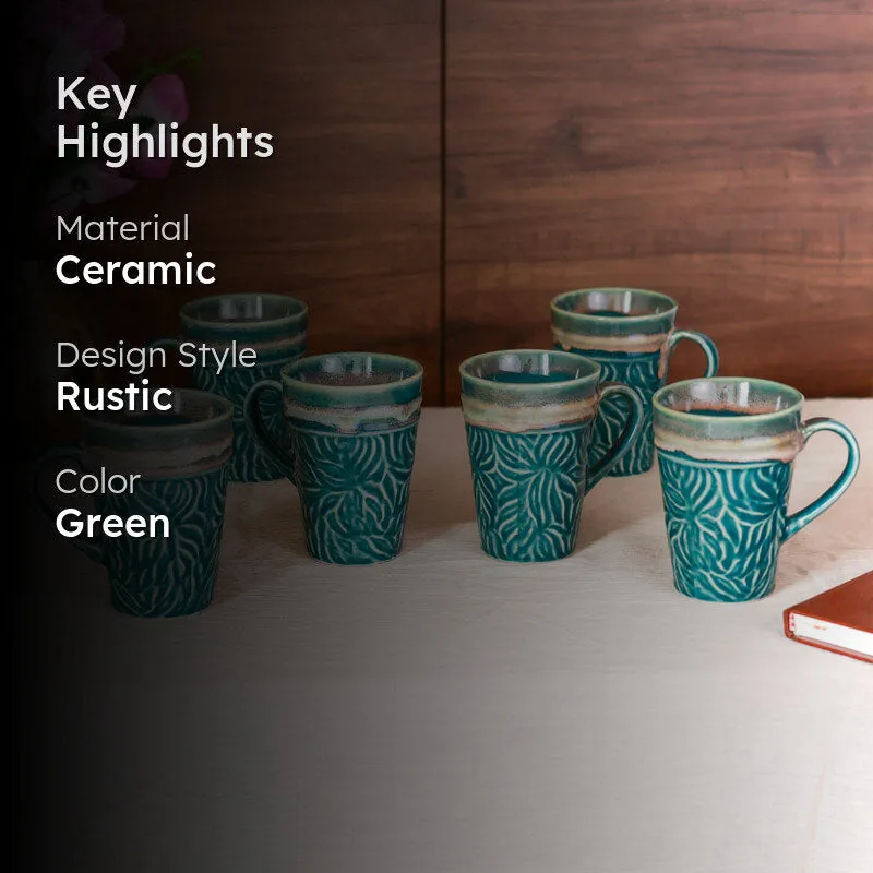 Ceramuse Ceramic Coffee Mug (300 mL Each/Teal Green) - Set of Six media 2