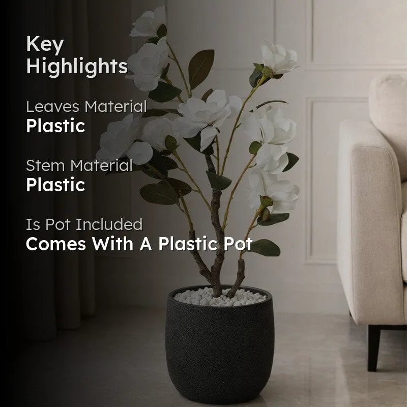 EternaFlora Magnolia Artificial Plant With Black Plastic Pot - 91 cm (3 ft) media 2