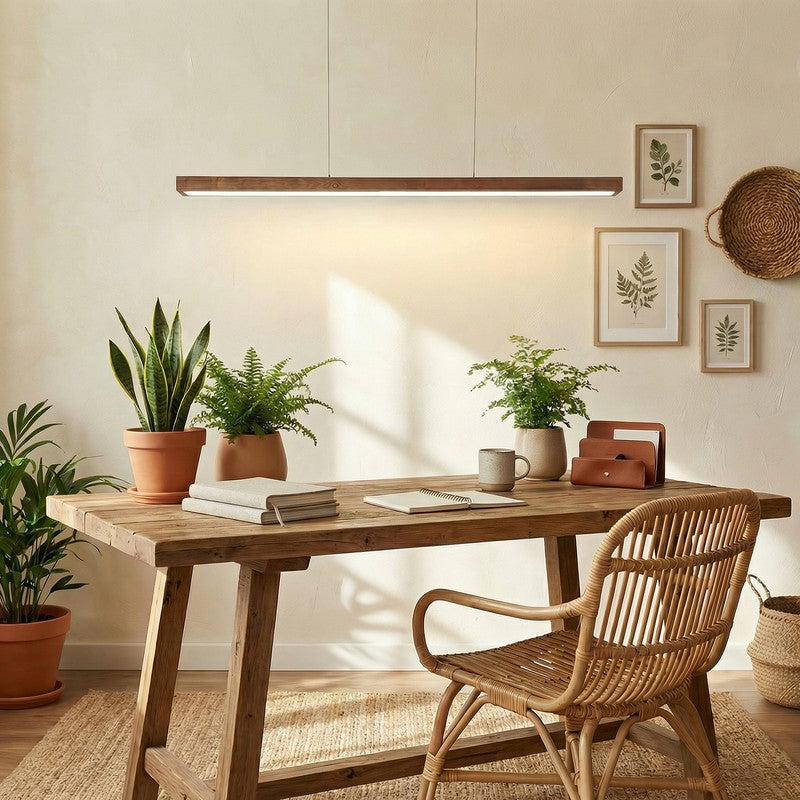 Helia Linear LED Wooden Ceiling Lamp - Brown