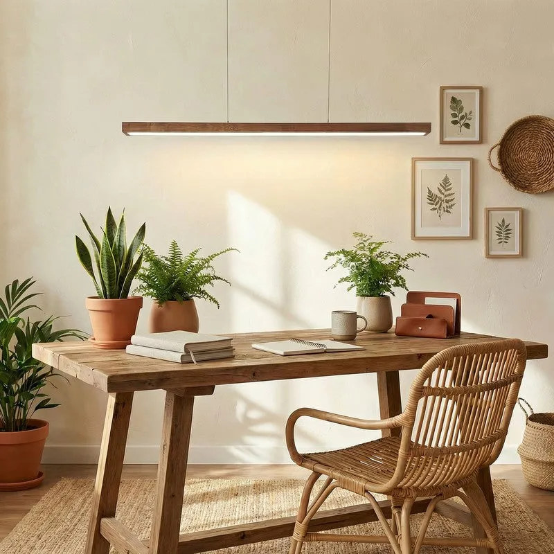 Helia Linear LED Wooden Ceiling Lamp - Brown media 1