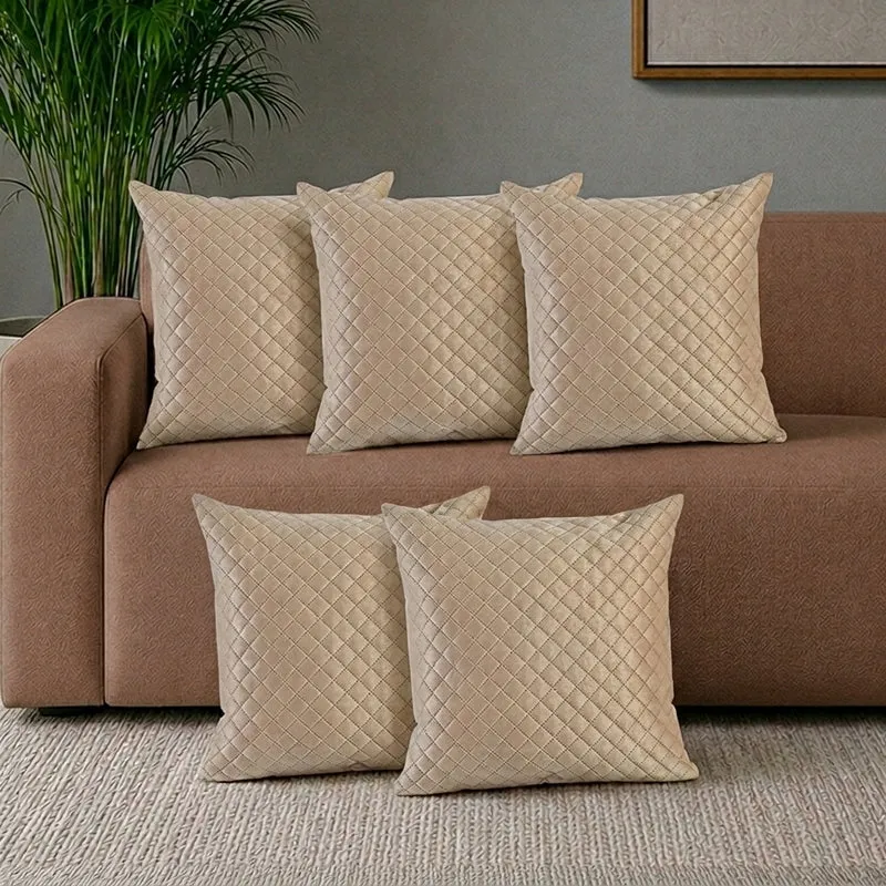 Orson Quilted Velvet Cushion Cover (Beige) - Set Of Five media 1