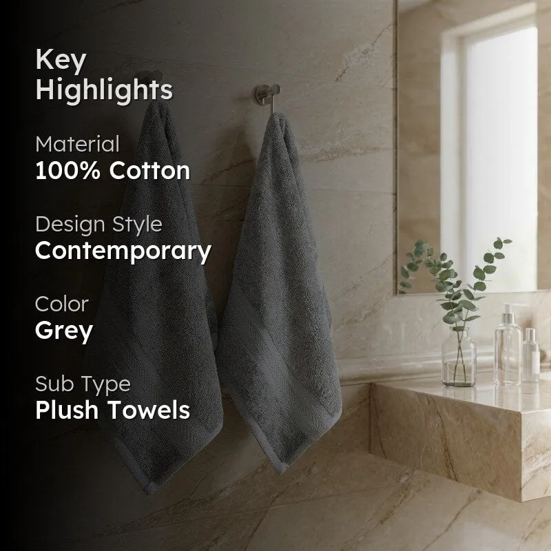 PlushAura Cotton Hand Towel (Grey) - Set Of Two media 2