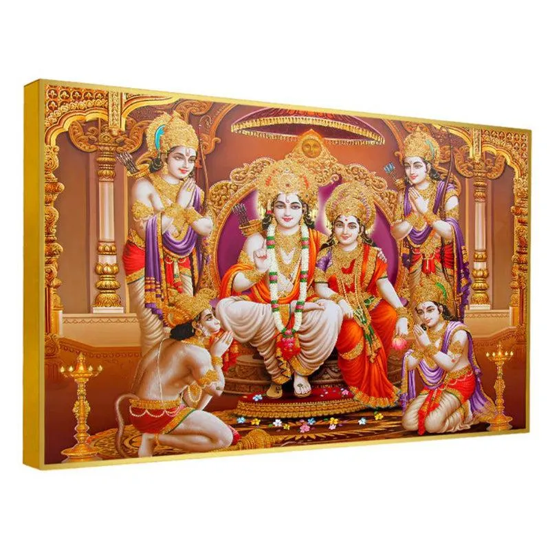 Sita Rama Darbar Spiritual Canvas Wall Painting With Frame - Gold media 4