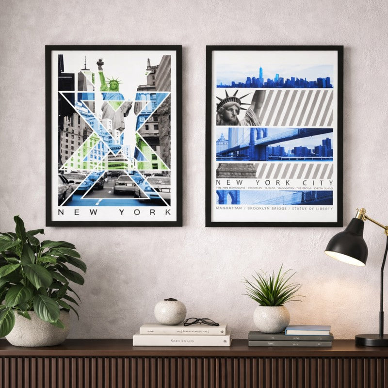 MetroNYC Paper Wall Painting With MDF Frame - Set Of Two
