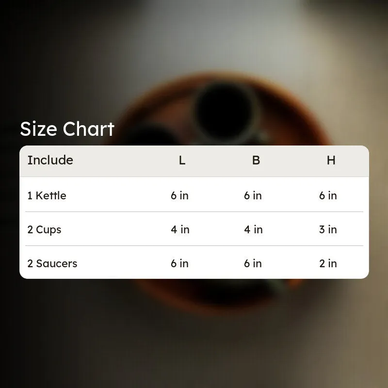 Size chart image for the tea set