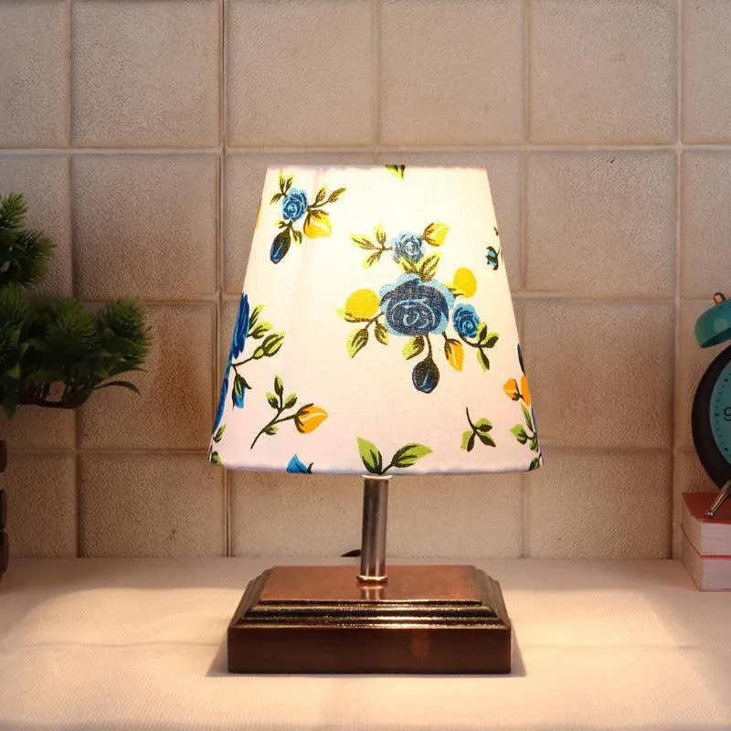 Niksha Blue Fleur Fabric Table Lamp - Multicolor media 1