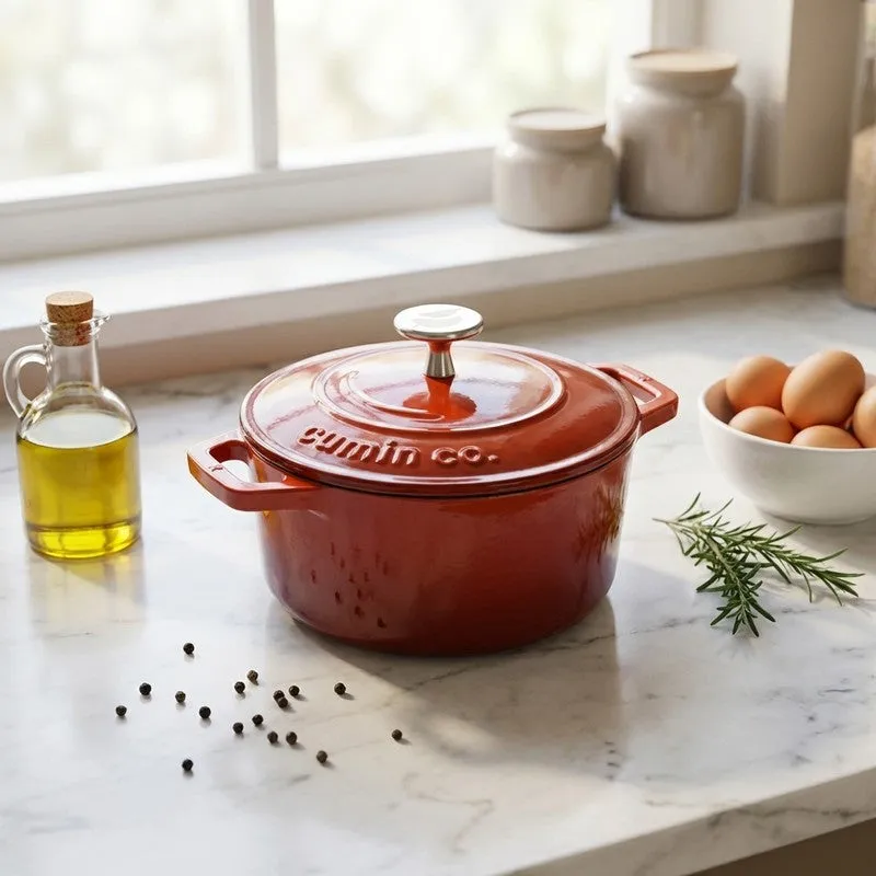 Cumin Co Enamel Cast Iron Cooking Pot (1200 mL) - Rust media 1