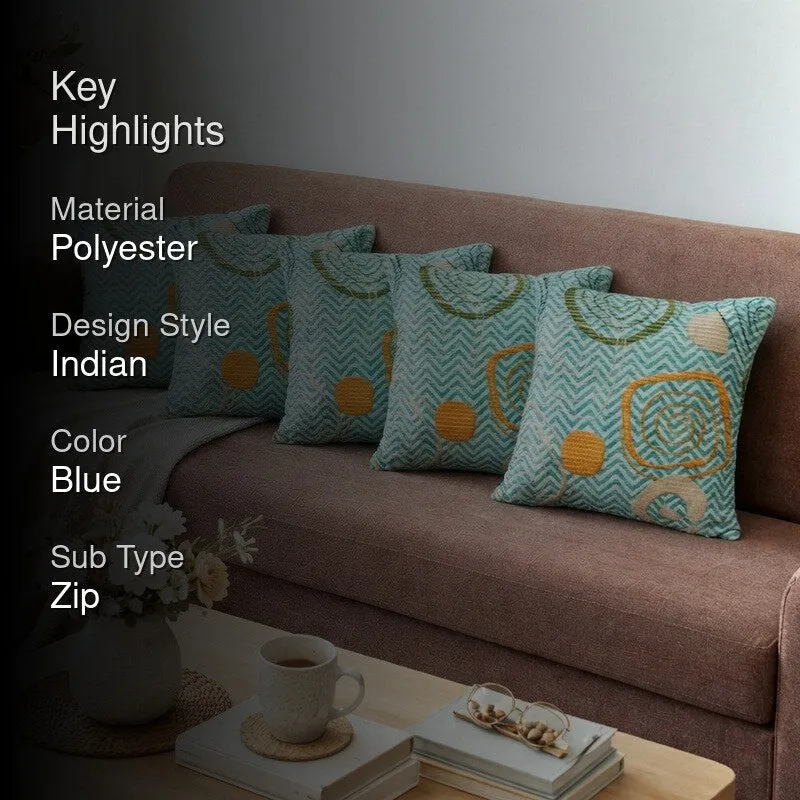 BlossomTrail Cushion Cover (Teal) - Set Of Five media 2
