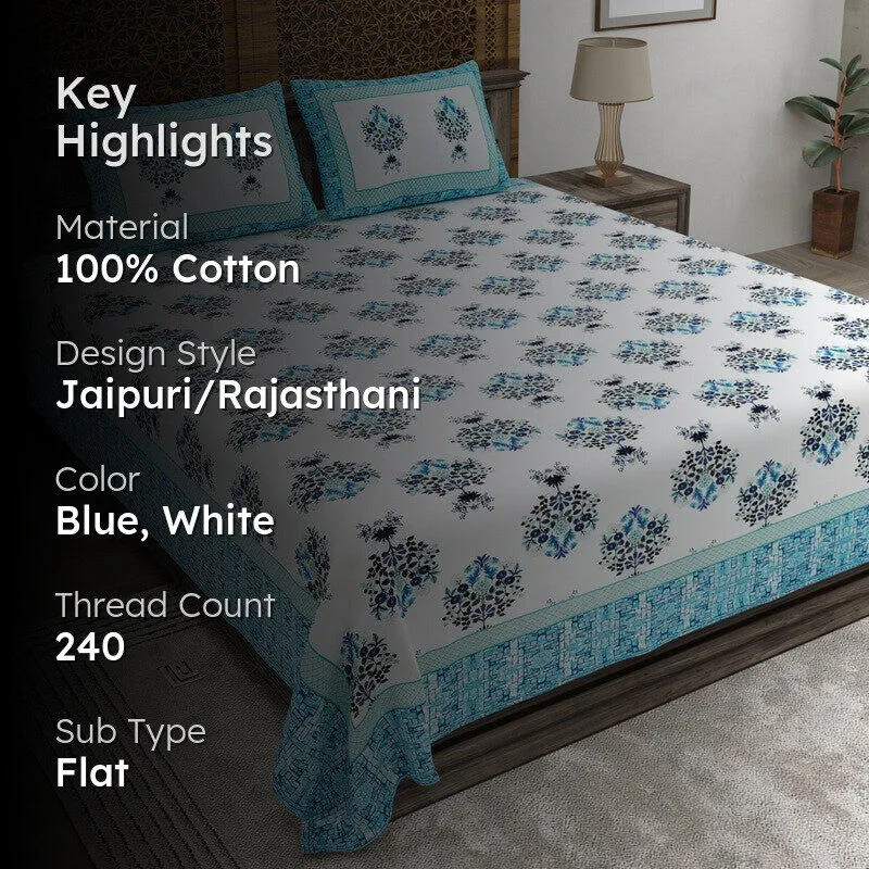 Royaly Cotton Bedsheet (Sky Blue,White) - 240 TC media 2