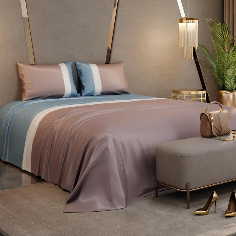 Vogue Satin Bedsheets (Grey,Blue) - 150 GSM