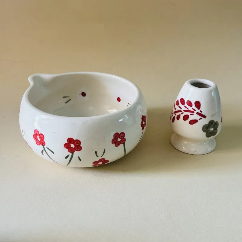 Hanaka Ceramic Matcha Bowl & Whisk Holder Set - 550 mL media 5