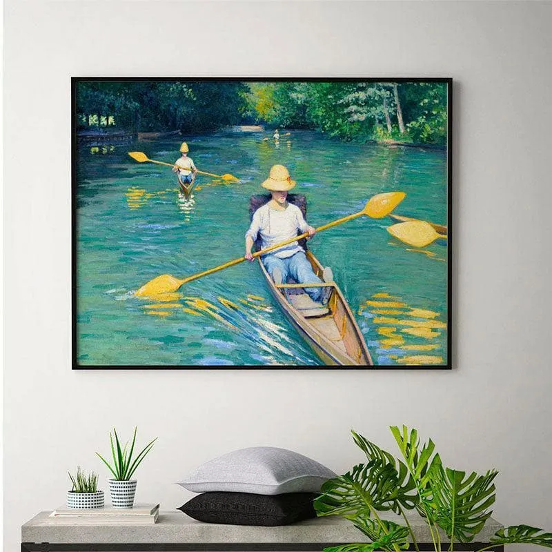 Skiffs Canvas Painting By Gustave Caillebotte - Black Frame media 1
