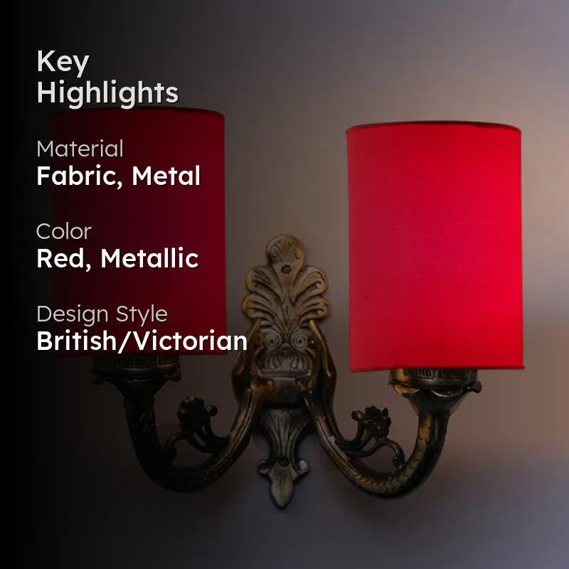 Vintage Cylindrical Duo Fabric & Metal Wall Lamp - Red media 2