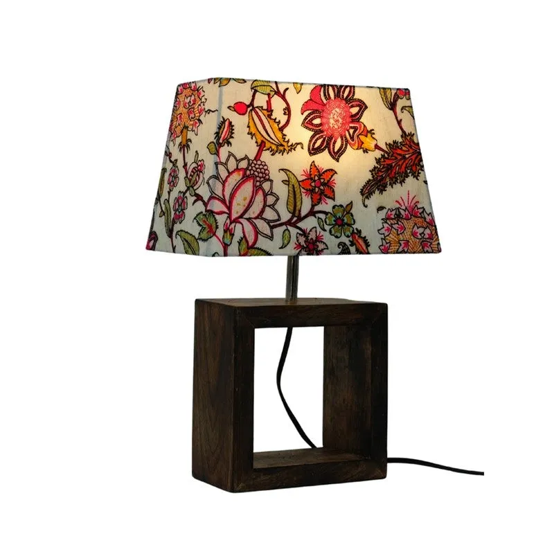 Floral Fiesta Wooden Base Cotton Table Lamp - Multicolor media 4