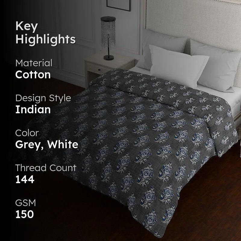 Yasti Reversible Ethnic Cotton Comforter (Grey & White) - 150 GSM media 2
