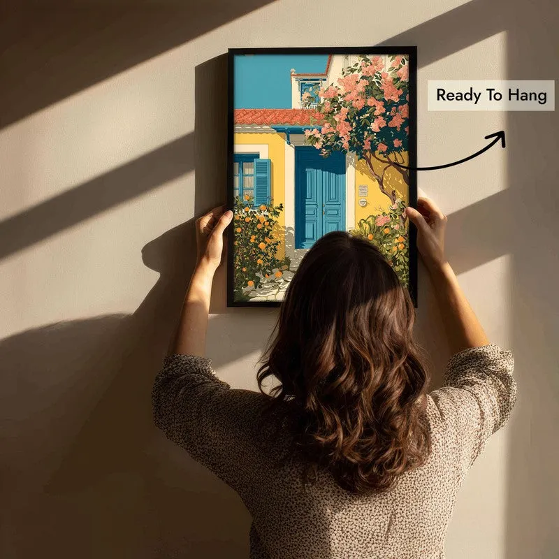 Floravue Sunlit Blue Door Canvas Wall Painting With Black Frame media 5