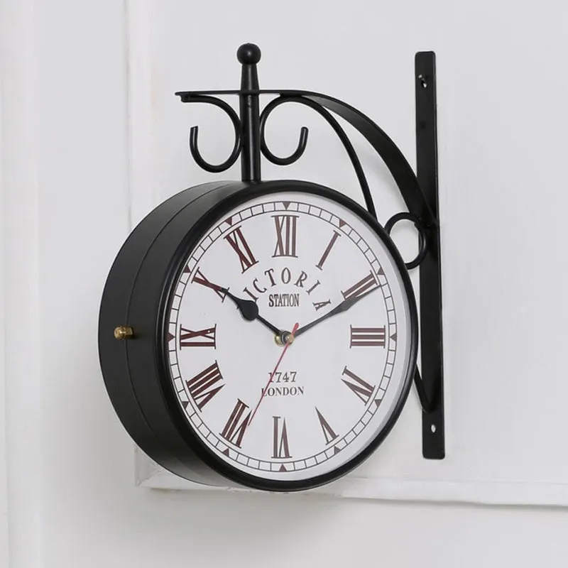 Forma Double Sided Roman Numeral Station Clock - Black & White media 1