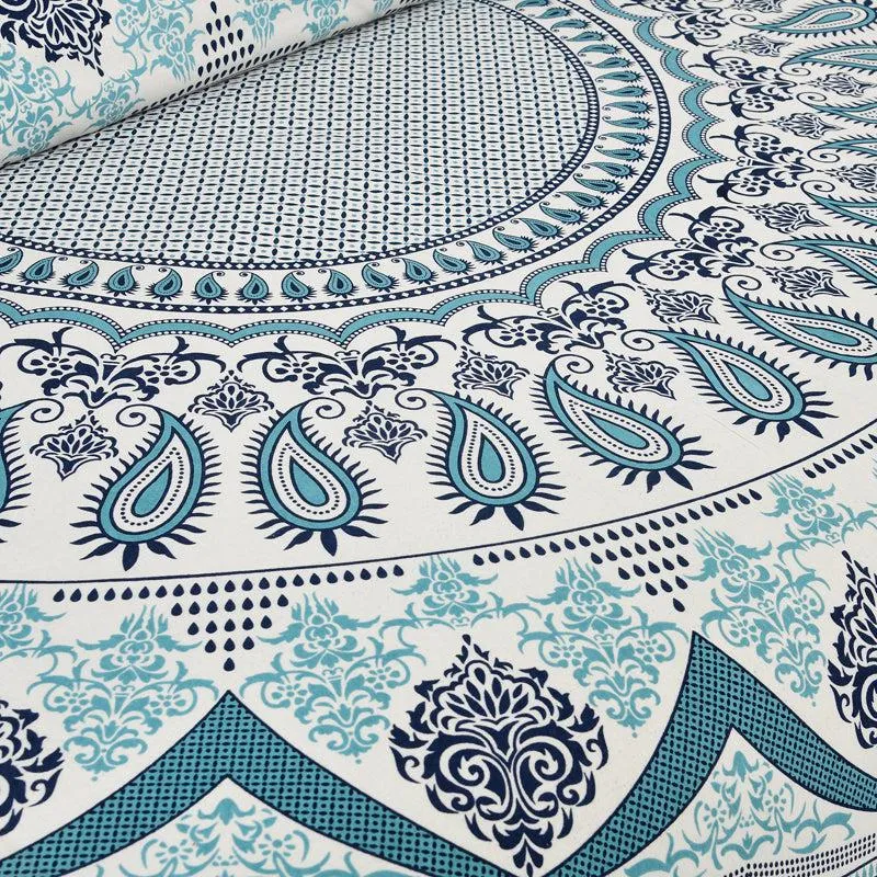 Trikaaya Ethnic Cotton Flat Bedsheet (White & Blue) - 160 TC media 4