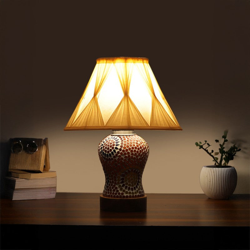 Aranya Smocked Wooden Table Lamp - Multicolor