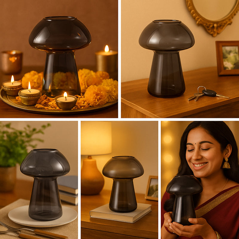 Shrooms Glass Vase - Black media 4