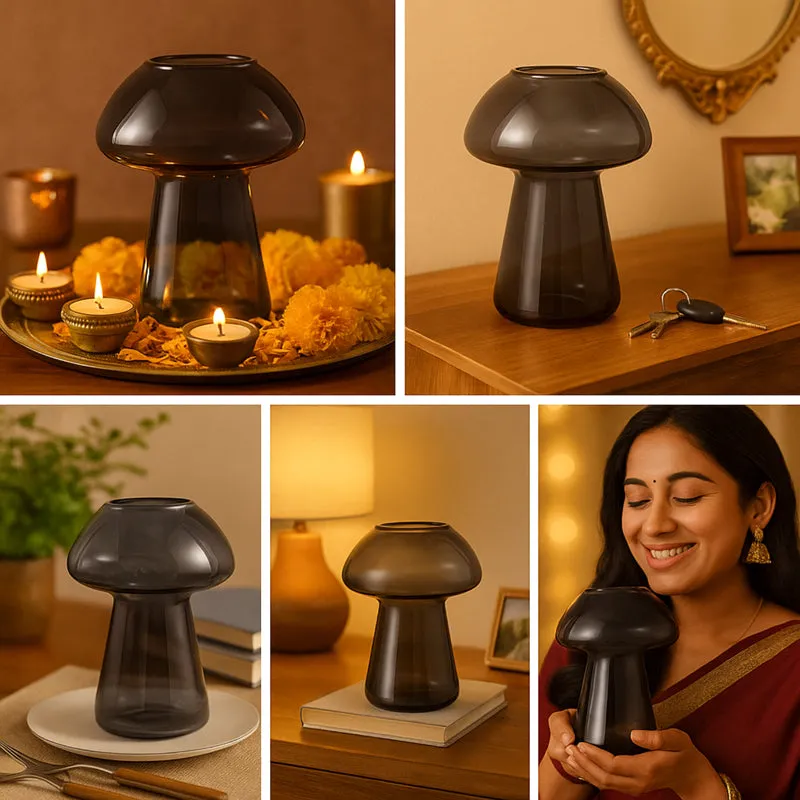 Shrooms Glass Vase - Black media 4