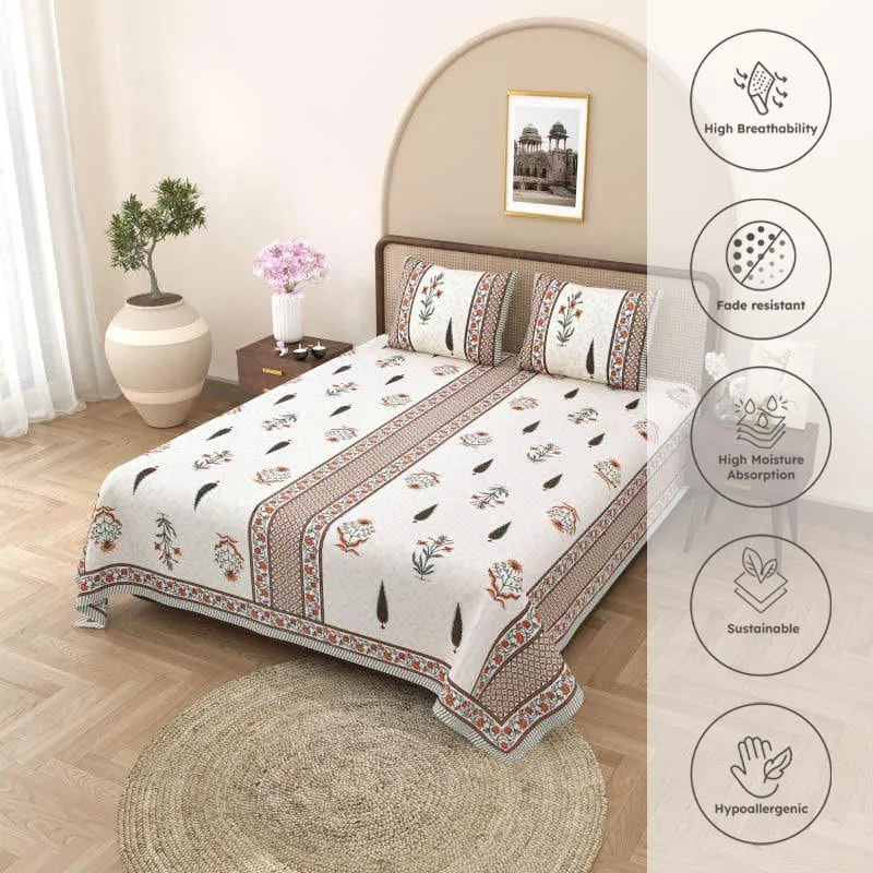Manjira Printed Cotton Bedsheet (Rust) - 240 TC media 3