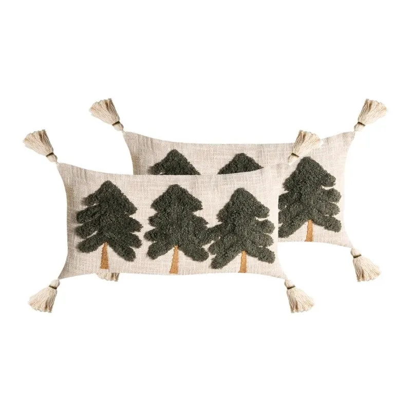 Thread Bloom Embroidered Cotton Cushion Cover (Green) - Set of Two - 4