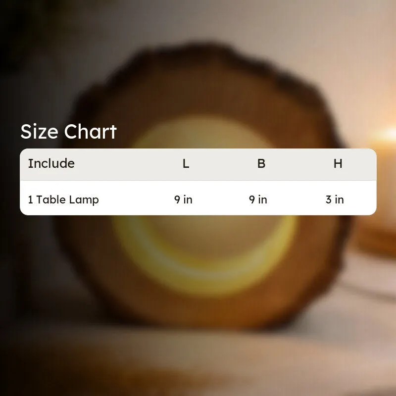 Size chart image for the wooden table lamp
