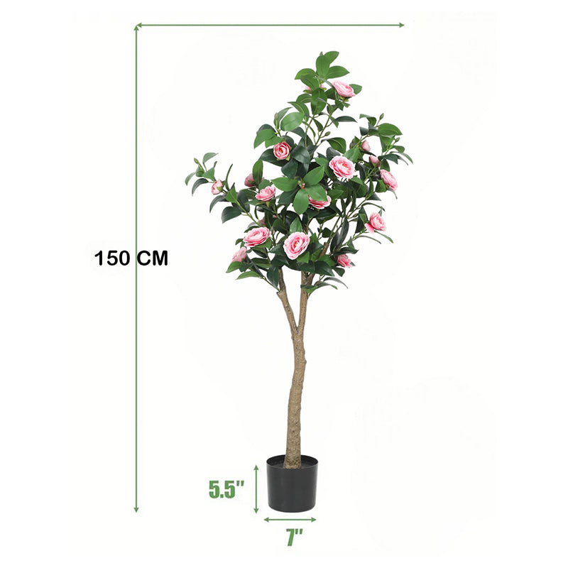 Calmyra Artificial Camellia Plant With Black Plastic Pot - 5 Feet media 4
