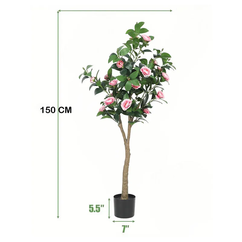 Calmyra Artificial Camellia Plant With Black Plastic Pot - 5 Feet media 4