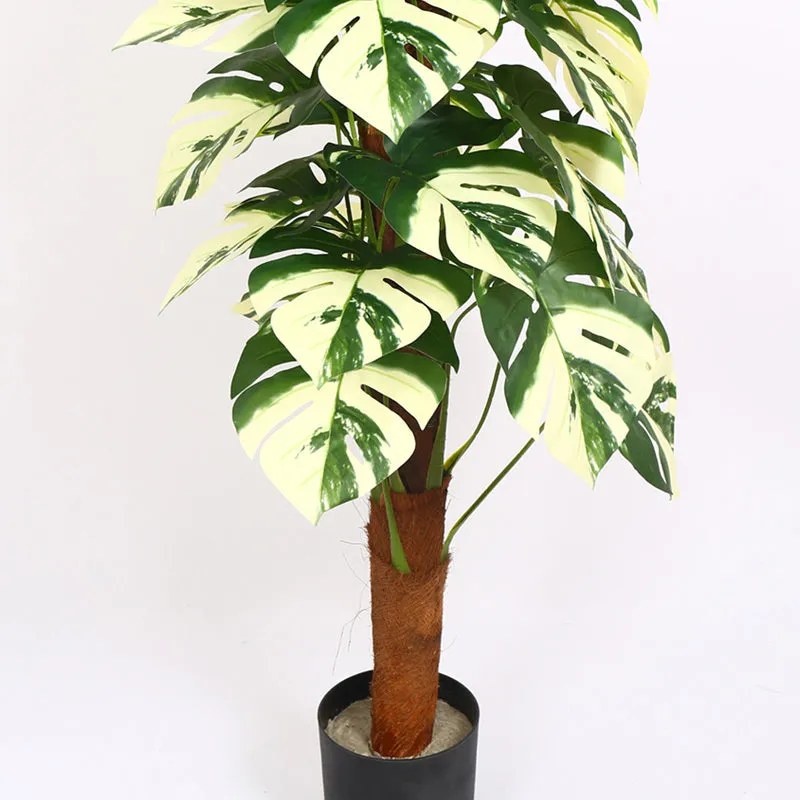 Monever Artificial Monstera With Black Plastic Pot (White) - 4 Feet media 4