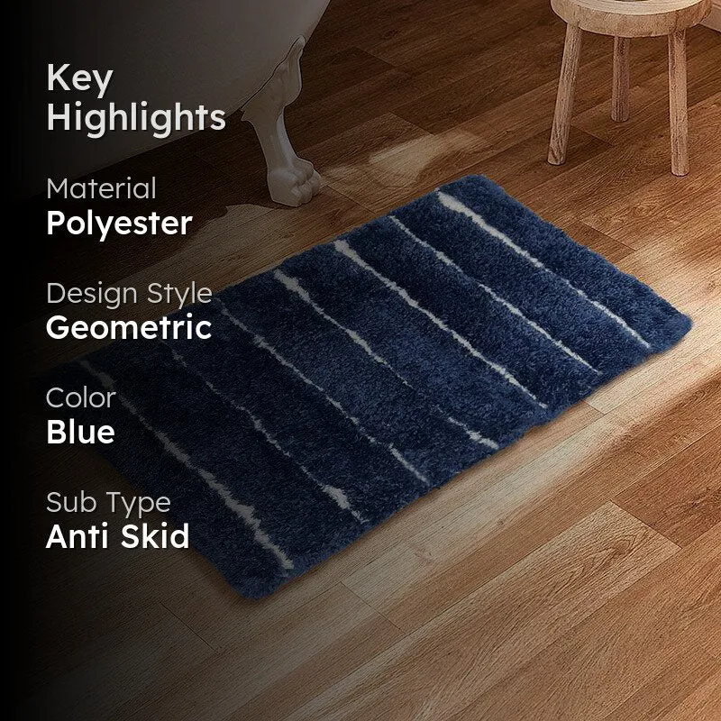 Nautica Riviera Lines Striped Anti-Skid Bath Mat - Navy Blue media 2