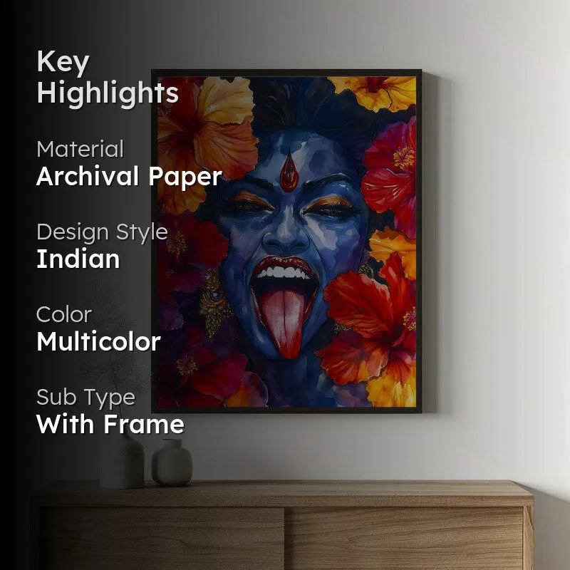 Mahakali Spiritual Archival Paper Wall Painting With Frame - Black media 2