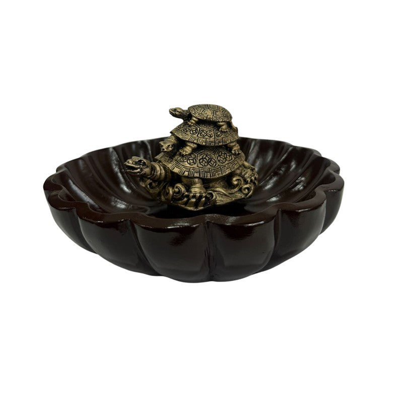 Sacred Three Tortoise Motif Resin Urli - Brown media 3
