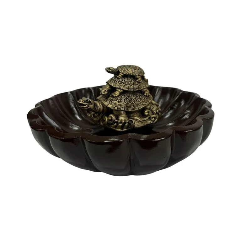 Sacred Three Tortoise Motif Resin Urli - Brown media 3